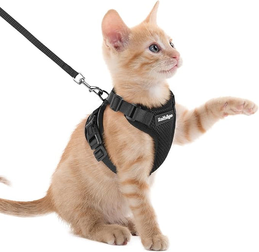 rabbitgoo Cat Harness and Leash for Walking, Escape Proof Soft Adjustable Vest Harnesses for Cats, Easy Control Breathable Reflective Strips Jacket, Black, XXS