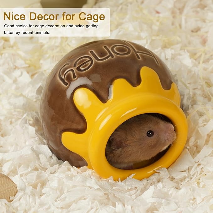 Ceramic Hamster Hideout, Honey Shape Hamster House and Habitat, Syrian Hamster Hideout Decor Cool Bed for All Season Gerbil, Mice Guinea Pig