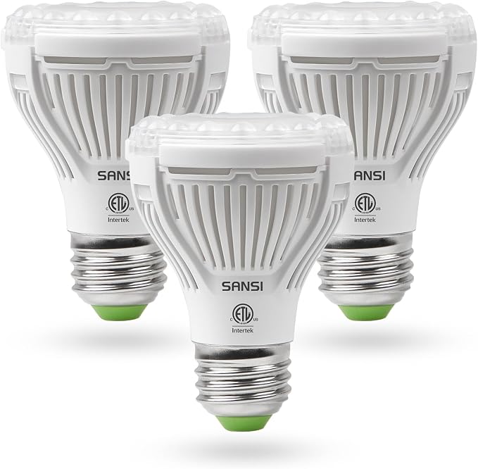 SANSI LED Grow Light Bulbs 3-Pack, 10W Full Spectrum, E26 Base, 4000K | 150 Watt Equivalent, Optical Lens for High PPFD, 4000K Natural Daylight, Par20 Grow Bulbs For Indoor Growing Seed Starting