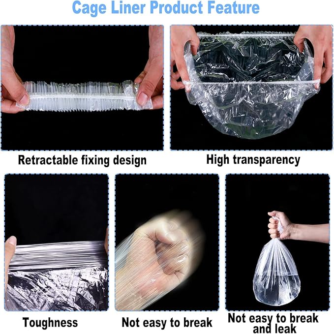 50 Pcs Disposable Rabbit Cage Liner, 26'' X 18'' Plastic Guinea Pig Cage Liners Bag Elastic Small Animal Toilet Film, Clear Crate Tray Covers for Bunnies Ferret Hamster