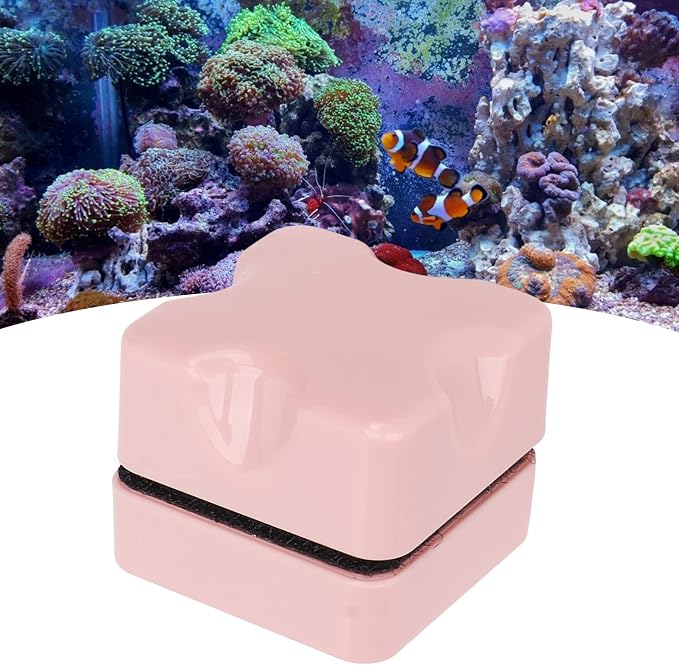 Aquarium Magnetic Brush, Magnetic Glass Cleaner Brush, Fish Tank Algaes Magnet Cleaning Tool, Algaes Scraper Waterproof Small Magnetic Brush for Fish Tank Pink