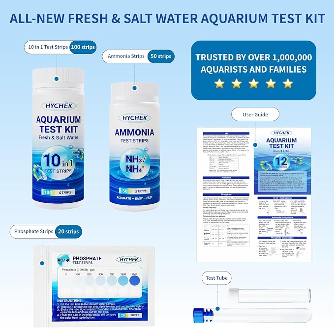 12 in 1 Accurate Aquarium Test Kit, Fresh and Salt Water Test Strips | 170 Strips, Fish Tank Aquariums Water Test Kit, Easy Fast Test Way, Multiple Uses, Includes Ammonia Phosphate Strips and More