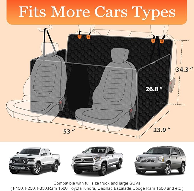 Mancro Dog Hammock for Truck with Flip Up Rear Seats, Waterproof Truck Dog Seat Cover Back Seat with Mesh Window, Compatible with F150, Chevy Silverado & RAM, Black