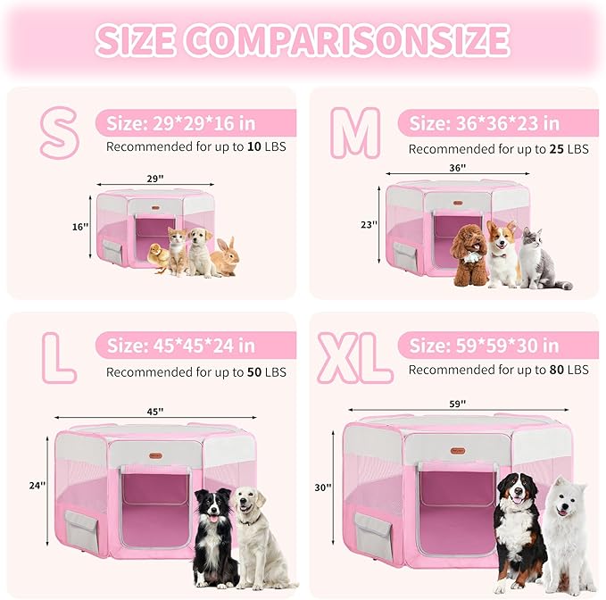 Seiyierr Dog Playpen, Portable Pet Play Pen Foldable Carrying Case, Puppy Pens Outsid for Small Cat Indoor/Outdoor, Removable Mesh Shade Cover
