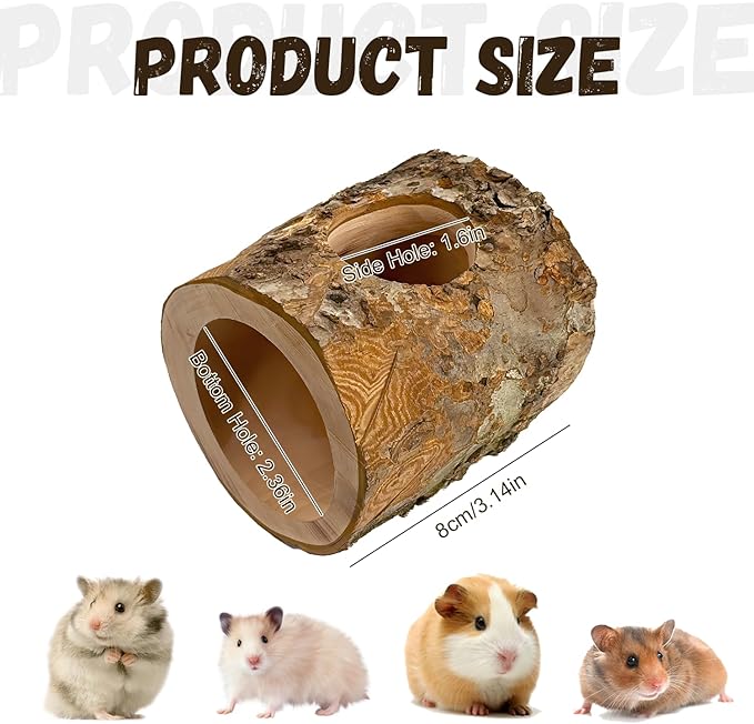 Hamster Hideout, Natural Wooden Habitat House for Hamsters & Other Small Pets - Hideaway Shelter with Entry Holes for Cage Enrichment