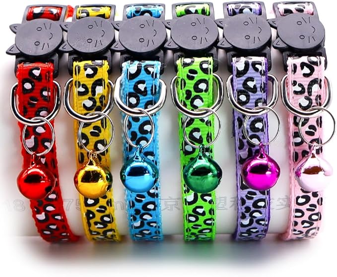 Reflective 2 Pack Breakaway Cat Collars with Bell Leopard Pattern Cute Kitty Adjustable 7.5-12.5 Inch Safe Kitten Collars Charms (Green)