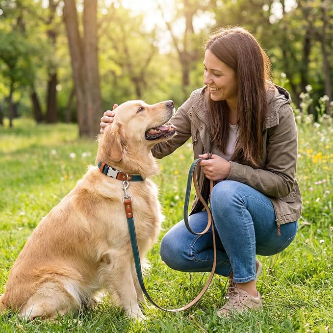 Dog Collar and Leash Set, PU Leather Dog Collar – Adjustable Eco-Friendly with Genuine Leather & Hemp, Soft Breathable Dog Collar Set for Small to Large Dogs (Pink, M（12“-19”）)