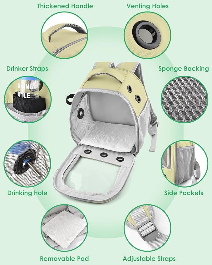 DBNESS Guinea Pig Carrier Backpack, Portable Rabbit Travel Carring Bag for Pet Bunny Sugar Chinchilla Gerbil Bearded Dragon Hamster Parrot Outgoing Pouch Case with Water Bottle Holder & Detachable Pad