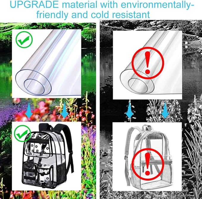CCJPX 3Pcs Clear Backpack for Girls, School Transparent Bookbag, Heavy Duty See Through Backpacks for Teens Elementary