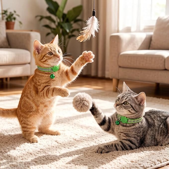 Fluorescent Cat Collar with Bells, 2 Pack Break Away Kitten Collar with Bells, Breakaway Cat Collar for Girl Cats Kitty Adjustable 7.5-12.5 Inch
