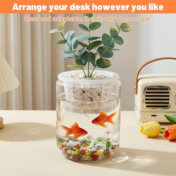 Mini Plastic Fish Bowl, 30 Oz Decorative Small Fishbowl with Hydroponic Basket, Unbreakable Aquarium Fish-Bowls for Party Decorations, Centerpiece Vases, Hydroponic Planter and Home Decorations