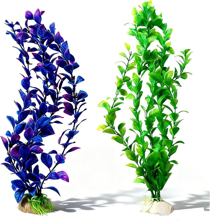 Aquarium Plants,Aquarium Decor,Fish Tank Plants Decor Accessories | 2 Pack Artificial Aquarium Plants Plastic Fake (Green,Purple)
