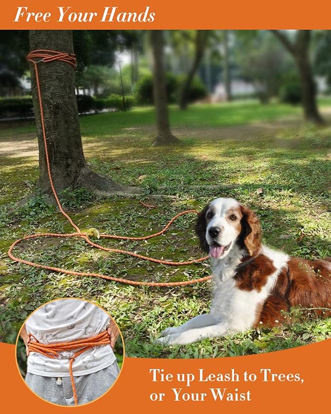2 Pack Orange&Purple 20FT Long Dog Leashes, Heavy Duty Comfortable Dog Lead for Large Medium Small Dogs Outside Walking, Playing, Camping, or Yard
