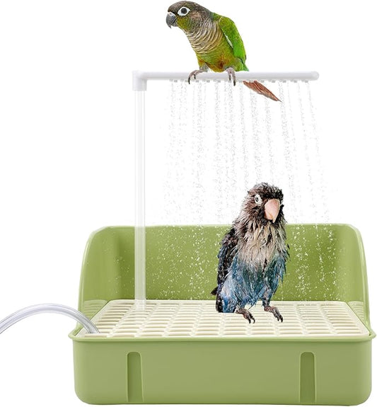 Automatic Bird Bath Fountain with Anti-Bite Cord Protector, Large Parrot Bathtub with Running Water Faucet, USB Electric Bird Shower for Parakeet, Cockatiel, Conure, African Grey, Lovebirds (Green)