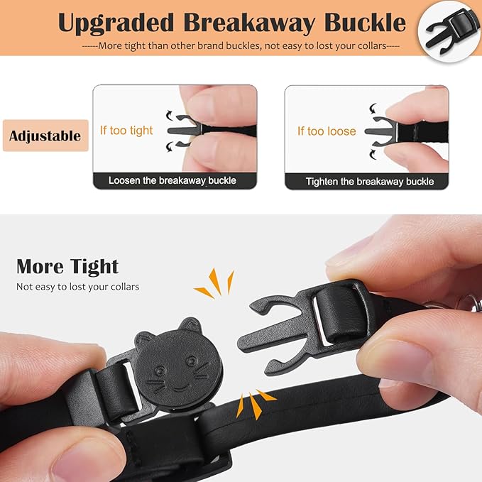 WROSWT Upgrade Breakaway Cat Collar with Bells, Soft Leather Kitten Collars with Name Tag,Safety Adjustable Buckle,Lightweight,Ideal for Girl Boy Cats,Puppies,2 Pack（Black+Brown）