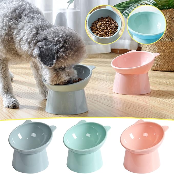 Tilted Elevated Cat Food Bowl - Cats Bowls Whisker Friendly Anti Vomiting Slanted Feeding Bowls Cute Shallow (Tall Cat Bowl-Green)