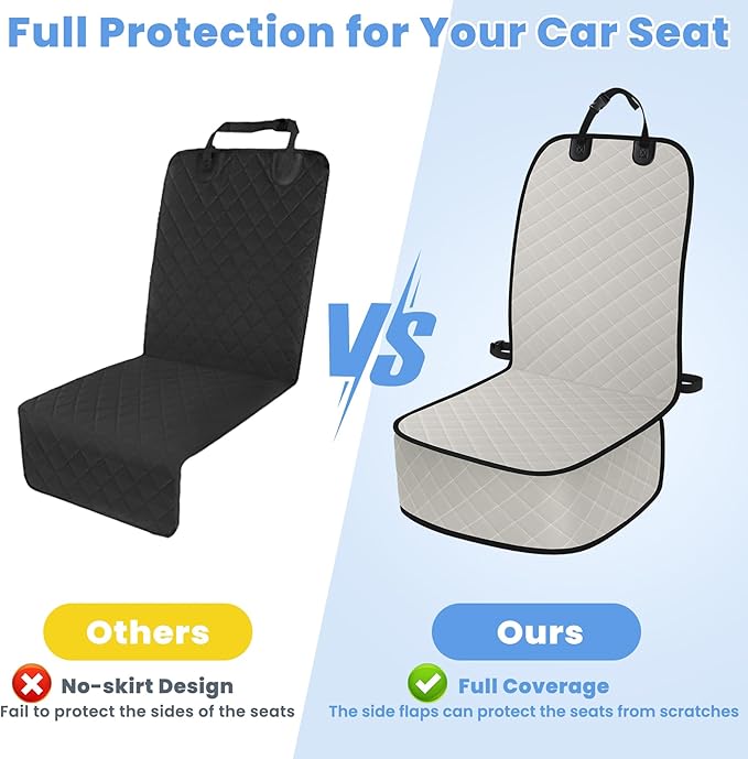 ELONGRIVER Dog Car Seat Covers, Waterproof Front Seat Cover for Dogs, Scratch-Proof, Nonslip Pet Passenger Seat Cover Protector, Universal Fit for Cars Trucks SUVs, Standard Size, Beige