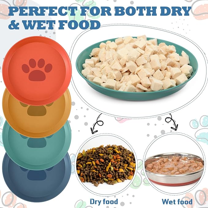 Gerrii 12 Pieces Beard Fatigue Relief Cat Bowl 6 Inch Round Shallow Cat Food Dish Wet Feeding Bowls Wide and Small Pet Dish for Kittens and Short Legged Kitten, Wheat Straw(Vintage Colors,Paw)
