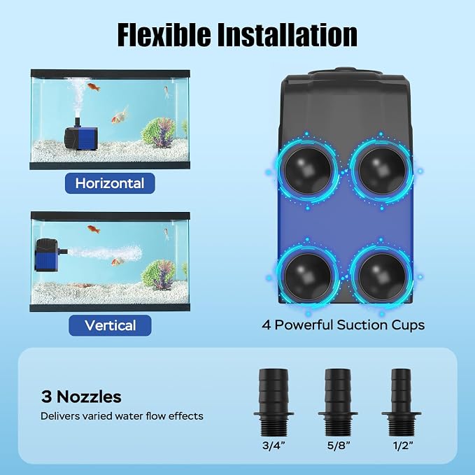 400GPH Submersible Pump(1500L/H, 25W), Water Fountain Pump with Over Heating Protection, Ultra Quiet Water Pump for Aquariums, Ponds, Hydroponics, Fountains