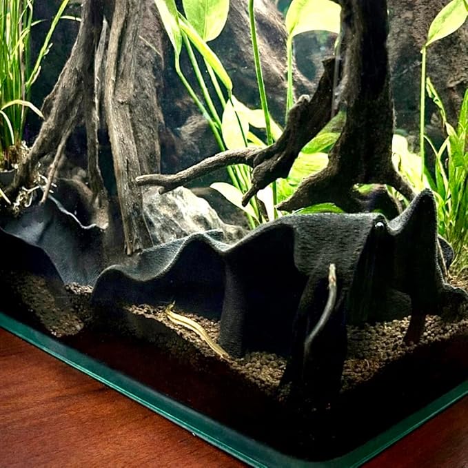 Aquarium & Terrarium Corner Underground Cave – Faux Mangrove Root Hideout for Betta, Corydoras, Shrimp, Geckos & Snakes – Natural-Look Tank Decor in Textured Root Style (Charcoal, 7.5" x7.5''x4)