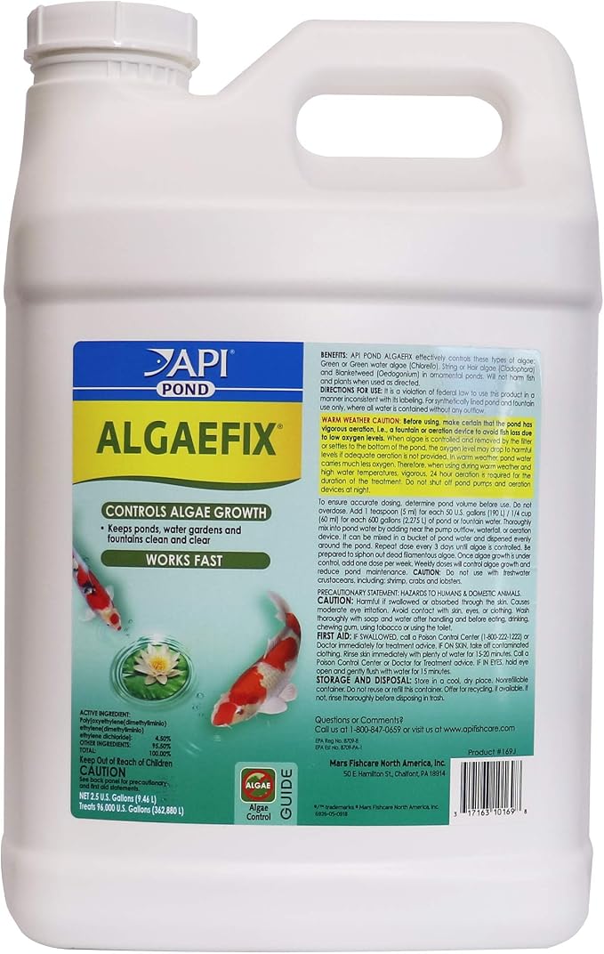 API POND ALGAEFIX (2.5 gallons) Pond Algae Control - Copper Free - Clean, Clear Water Up to 96000 Gallons - Safe for Fish, Plants - Water Gardens, Fountains - Natural Active Ingredient, EPA-Registered