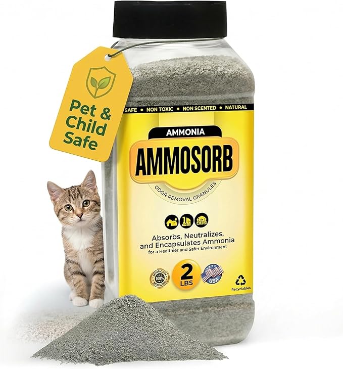 Natural Cat Litter Deodorizer Granules – 2 lb. Ammonia Odor Eliminator for Multi-Cat Homes – Neutralizes Urine Odor at the Source – Safe for Cats, Dogs, and Rabbits