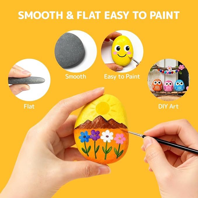 Simetufy 2"-3" 15 Pcs River Rocks for Painting Flat Smooth for Crafts | Natural Stones for DIY, Kindness Rocks Garden Decoration