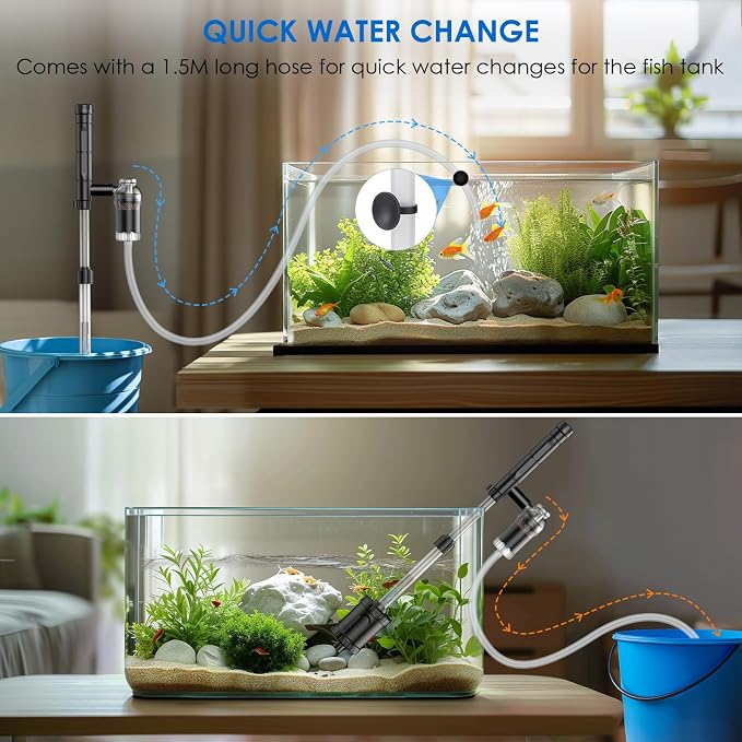 36W Fish Tank Vacuum Gravel Cleaner Electric: Aquarium Vacuum Gravel Cleaner with Strong Suction for Automatic Water Change Algae Cleaner Sand Wash Water Circulation and Water Shower, Timed Off | Multifunctional Cleaning Tools, Water Change, Sand Washi...