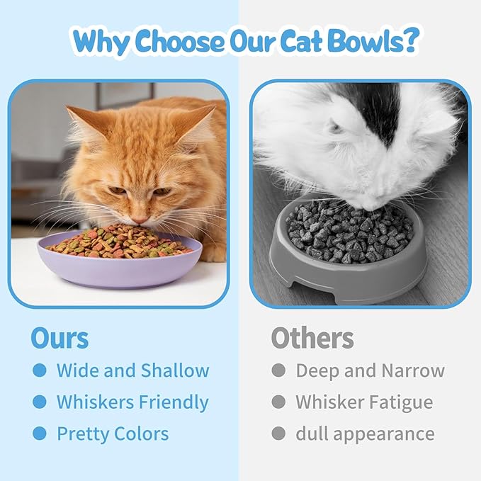 [8 Pack] Cat Dishes Whisker Friendly, Shallow Wide Cat Food and Water Bowl, Durable Wheat Straw Cat Bowls for Indoor Cats