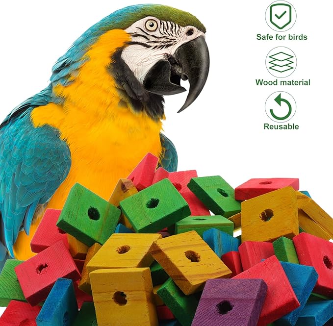 Gatuida 100Pcs Wooden Blocks Parrot Toys Bird Cage Chewing Wood Blocks for Parrots DIY Shredding Supplies