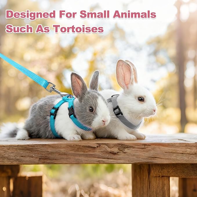 Rabbit Harness and Leash, Escape Proof Bunny Cat Leash Small Animal Harness Soft Adjustable Buckle(2Pcs, Sapphire) for Bunny Kitten Cats Puppies Walking Hiking Training