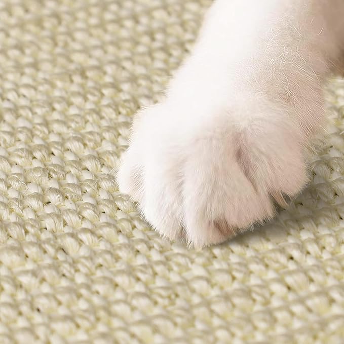 Graciadeco White Cat Scratching Mat Sisal, 2 Packs Sisal Fabric Large Cat Scratching Pad for Indoor Cats with Adhesive Hook Loop Tape, Wall Scratchers for Indoor Cats 23.6" x 15.7"