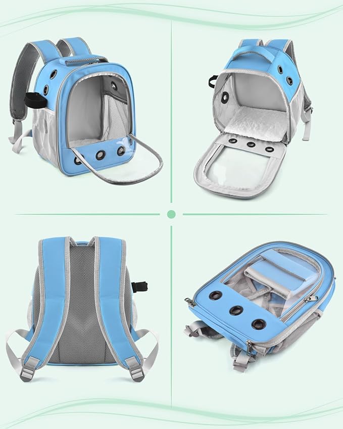 DBNESS Guinea Pig Carrier Backpack, Portable Rabbit Travel Carring Bag for Pet Bunny Chinchilla Bearded Dragon Hamster Parrot Outgoing Pouch Case with Water Bottle Holder & Detachable Pad (Sky Blue)