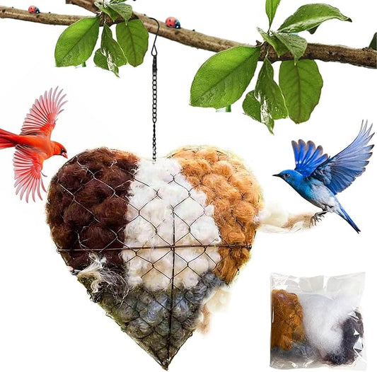 2026 Spring Handmade Fiber Bird Nesting Heart, Nesting Material Holder with Nesting Material, Wild Bird & Hummingbird Winter Shelter, Outdoor Birdhouse & Nest Box, Garden Gift for Bird Lovers