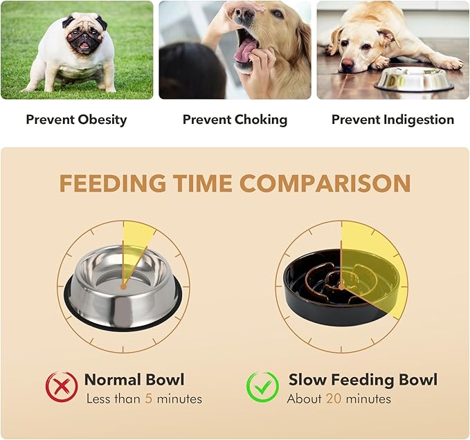 Havniva Slow Feeder Dog Bowls, 1.2 Cups Ceramic Dog Food Bowls 7.3 inch Slow Feeder for Small Dogs Puzzle Bowls for Fast Eater, Pet Slow Feeding Dish Anti-Choking