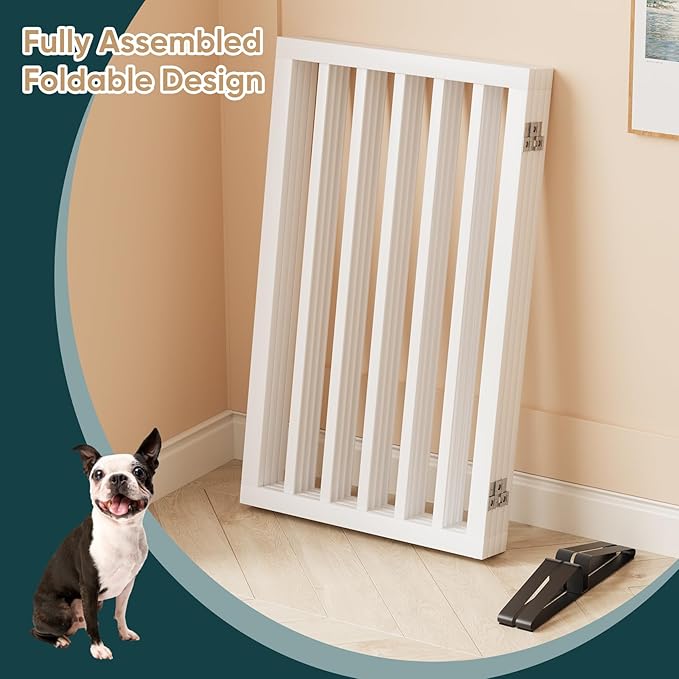 Semiocthome Freestanding Dog Gate 32" Tall, 4-Panel Foldable Dog Gates for Doorways Stairs House, Pet Gate Indoor with 2 Metal Stands, White