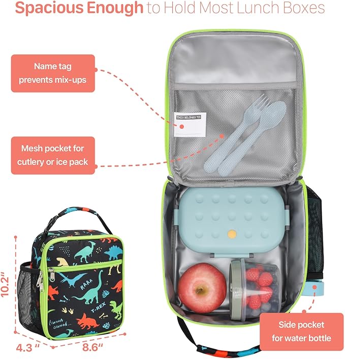 Clear Backpack Set for Boys, 15 Inch Heavy Duty Transparent Bookbag with Lunch Bag, Kindergarten to 2nd Grade School Bag, Security Approved PVC, Black Dinosaur