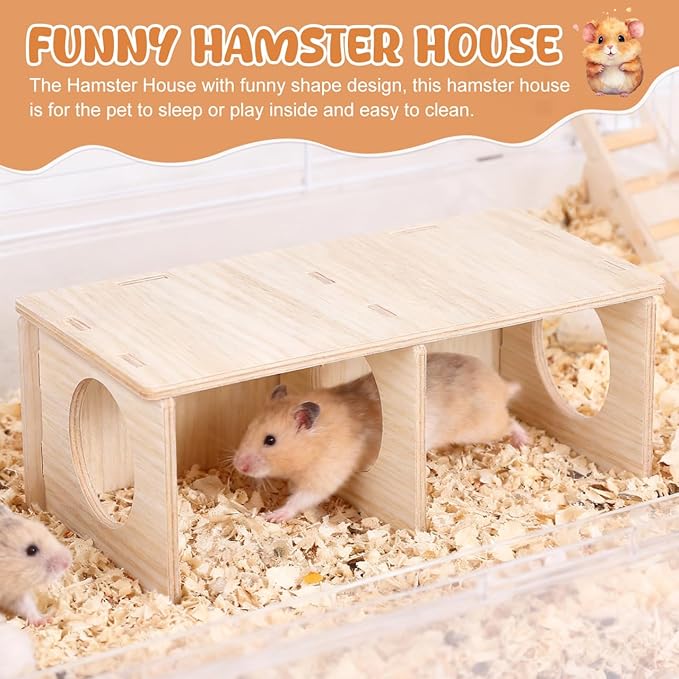 Gadpiparty Hamster Houses and Hideouts, Multi Chamber Hamster Hideout, with Two Rooms, Wood Cabin and for Guinea Pigs, Mice, Rats, and Small Pets - Toy for Play and Rest