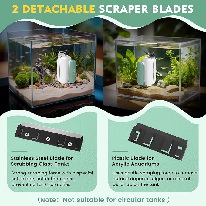 AQQA Magnetic Aquarium Glass Cleaner L,Floating Fish Tank Algae Scraper | 2 Types of Blades, Self-Floating Aquarium Glass Scrubber Algae Scrapers for up to 0.63" Thick Glass/ Acrylic Aquariums Large