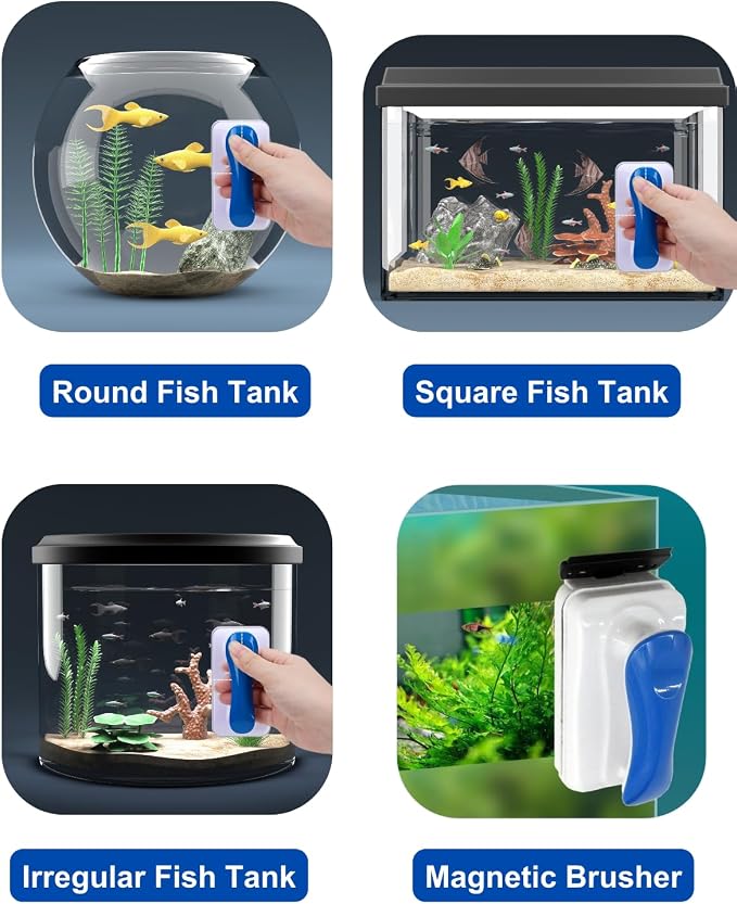 ELEBOX Aquarium Algae Scrapers, Magnetic Fish Tank Cleaner Brush, Algae Scraper for Glass Aquarium, Floating Algae Remover Scrubber Cleaner, Non-Slip Handle Double Sided Glass Cleaning Tool-S