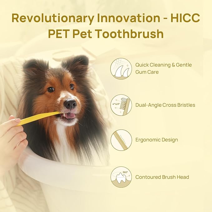 HICC PET Toothbrush for Cats & Small Dogs, Vet-Recommended Ergonomic Pet Toothbrush for Easy Teeth Cleaning, Gentle on Gums, Cat & Dog Dental Care, Improves Oral Hygiene. Toothpaste Not Included