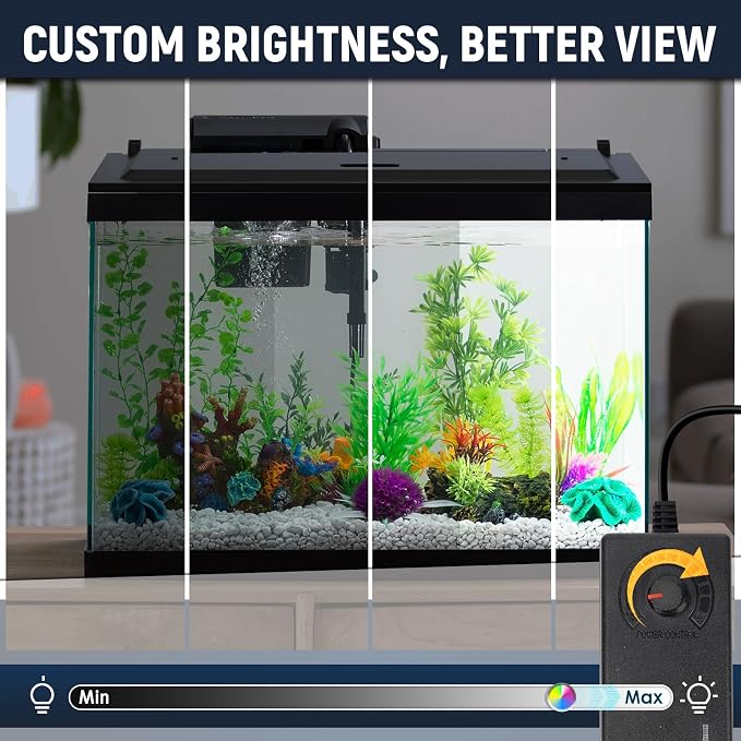 LED Aquarium Hood, White Lights, Fits 24" Framed Aquariums, Black | Adjustable Brightness White Tube Light, Replaceable Full-Length Bulb, Fits 24-Inch Framed Aquariums