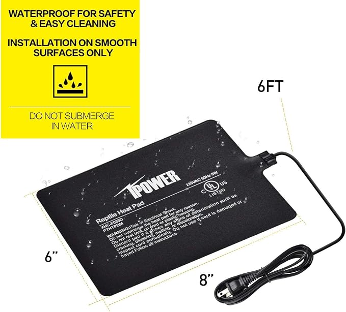 iPower 6 by 8-Inch 8W Reptile Heat Mat, LCD Digital Aquarium Thermometer, Under Tank Warmer Terrarium Heat Pad for Turtles Lizards Frogs and Other Small Animals