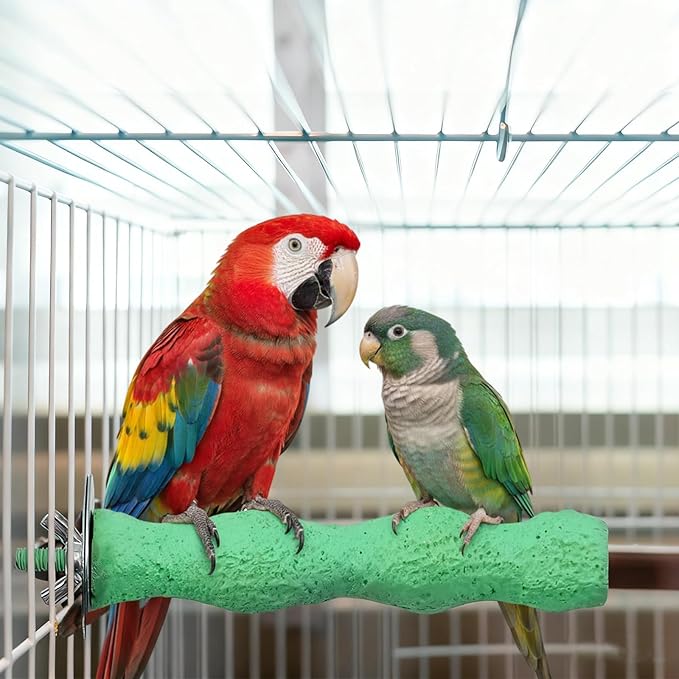2-Piece Bird Beak Grinding Stone Perch Set, Anti-Slip Parrot Nail Trimming Stick with Resin Beak Grinder, Washable Claw Trimmer Care Stand for Budgie, Cockatiel, Parakeet Cage Accessories