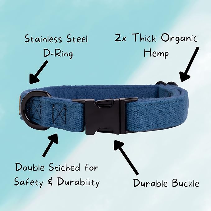 Pawsitive Hemp Dog Collar - Super Soft Hypoallergenic Lining. Great for Small, Medium and Large Dogs; Large Night Blue