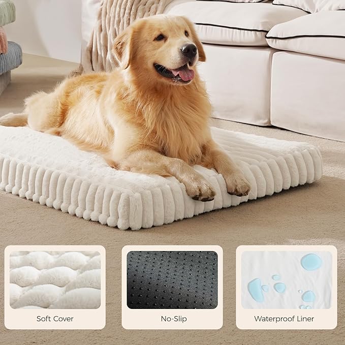 Orthopedic Dog Bed for Medium Dog, Waterproof Pet Bed,Non-Slip Bottom and Egg-Crate Foam with Removable Washable Cover Crate Bed,Cream,30"x20"x3"