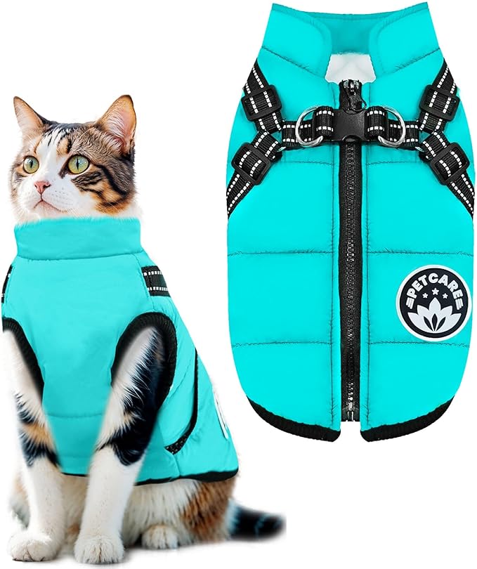PETCARE Winter Dog Coat with Harness Built in Waterproof Dog Jackets Warm Pet Fleece Vest Windproof Snow Jacket Snowsuit Reflective Dogs Cold Weather Coats for Puppy Small Medium Large Dogs Cats