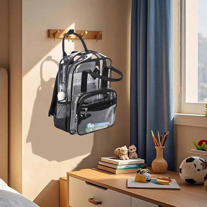 MOONBABY Small Clear Backpack for School Transparent Bookbag for Kids Heavy Duty PVC See Through Backpack Stadium Approved