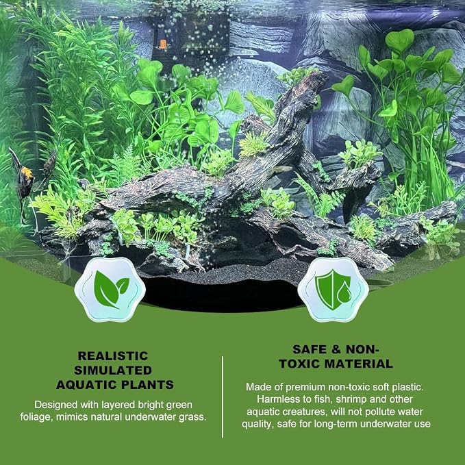 DSkoiph 2 pcs Aquarium Decor Plastic Plants Extra Large 21 Inches Artificial Fish Tank Plants Tall Fish Tank Decorations Artificial Green Water Plants (Green)