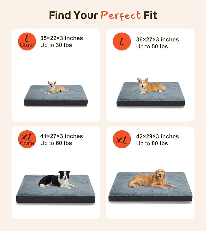 Dog Bed for Crate, Extra Large Cooling Mat for Dogs, Waterproof Dog Bed with Dual Surface Removable Washable Covers, 35 x 22 Inch Pet Bed with Egg Crate Foam